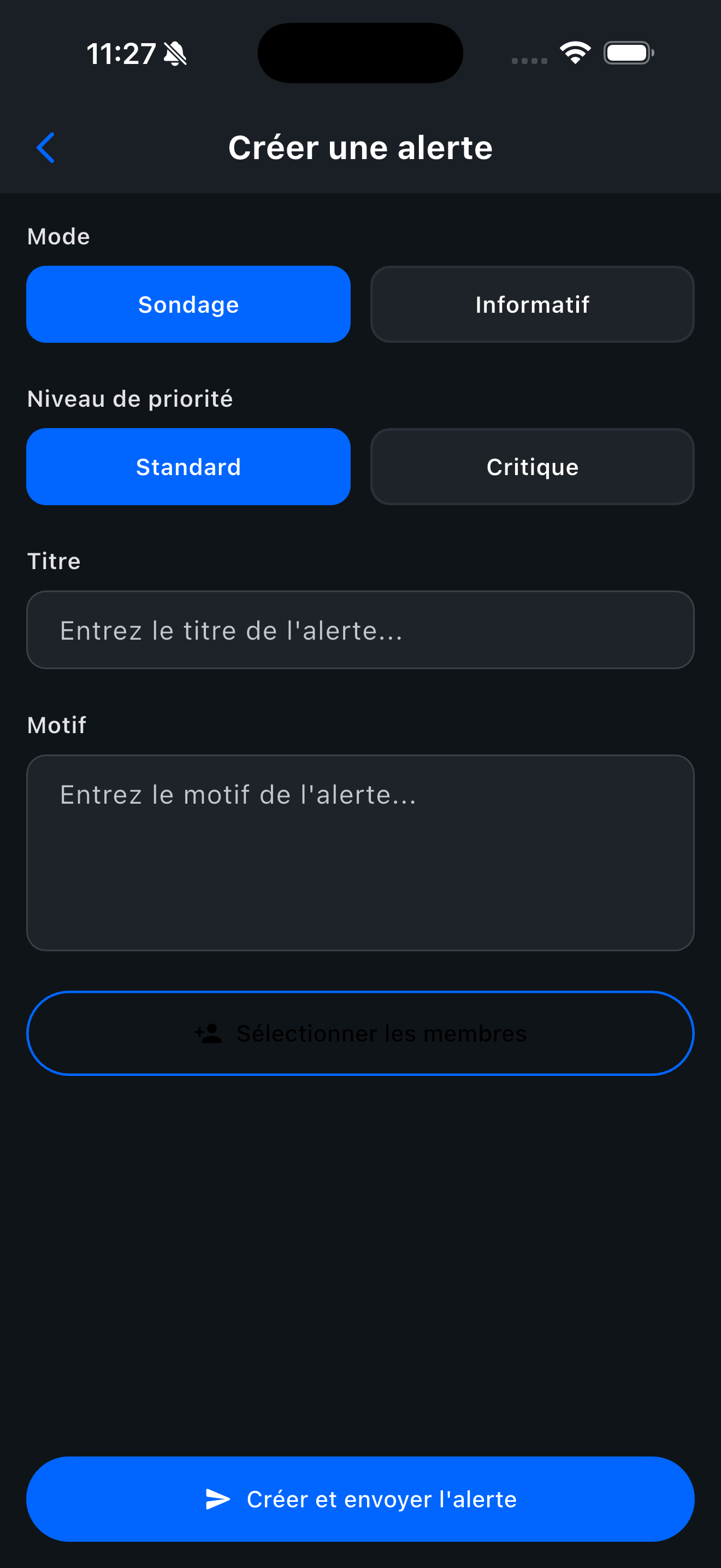 Alertes — mode sombre