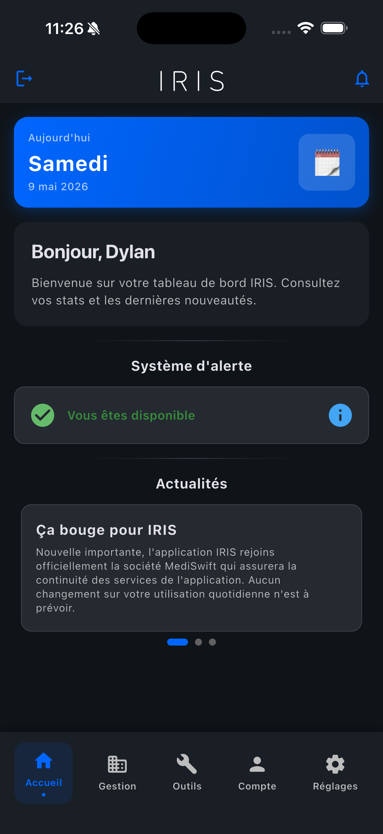 Tableau de bord — mode sombre