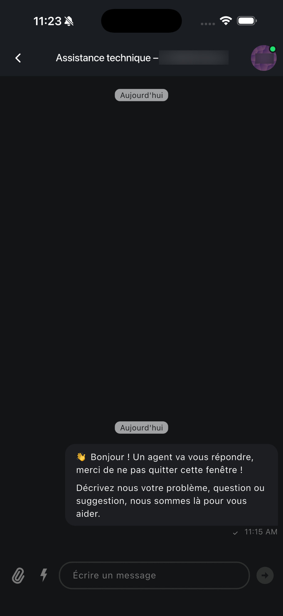 Support — mode sombre