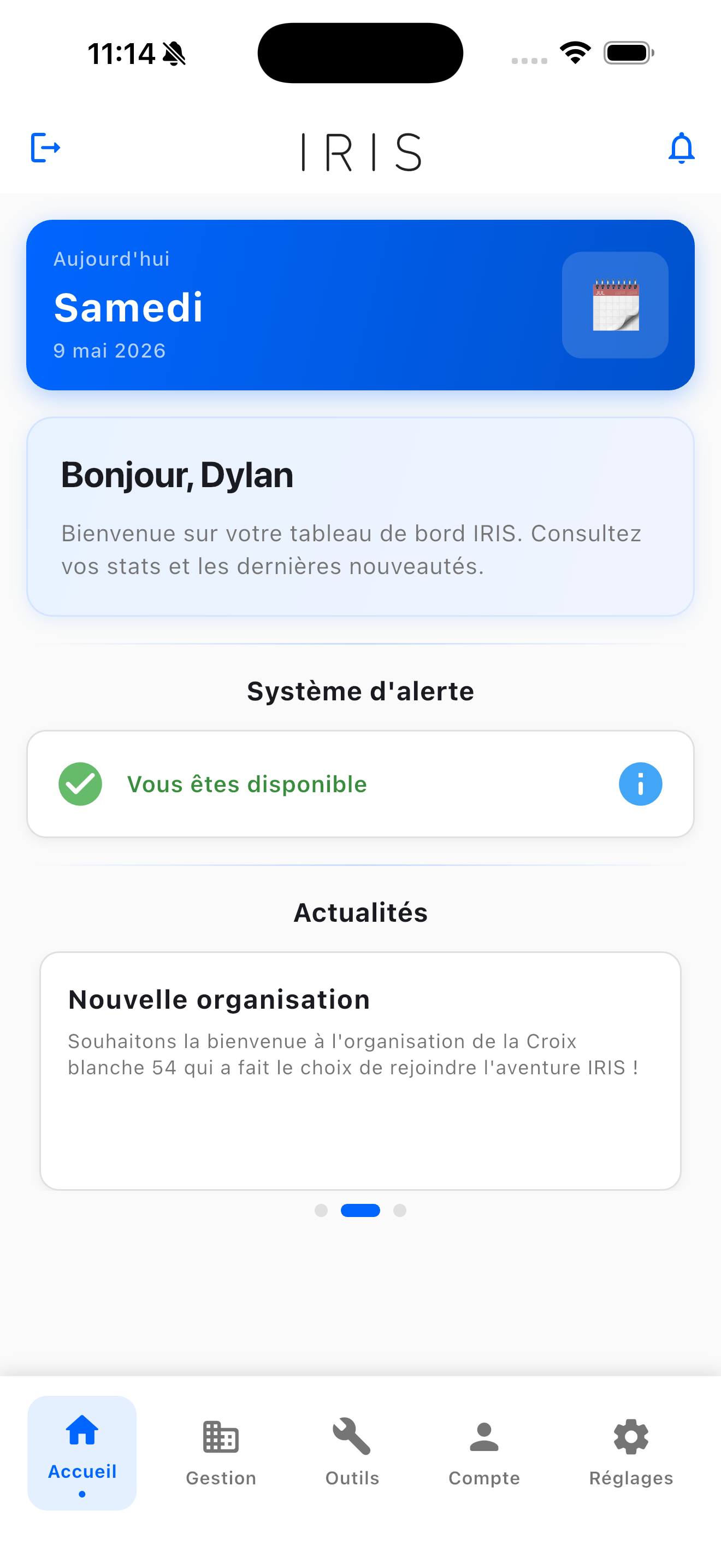 Tableau de bord — mode clair