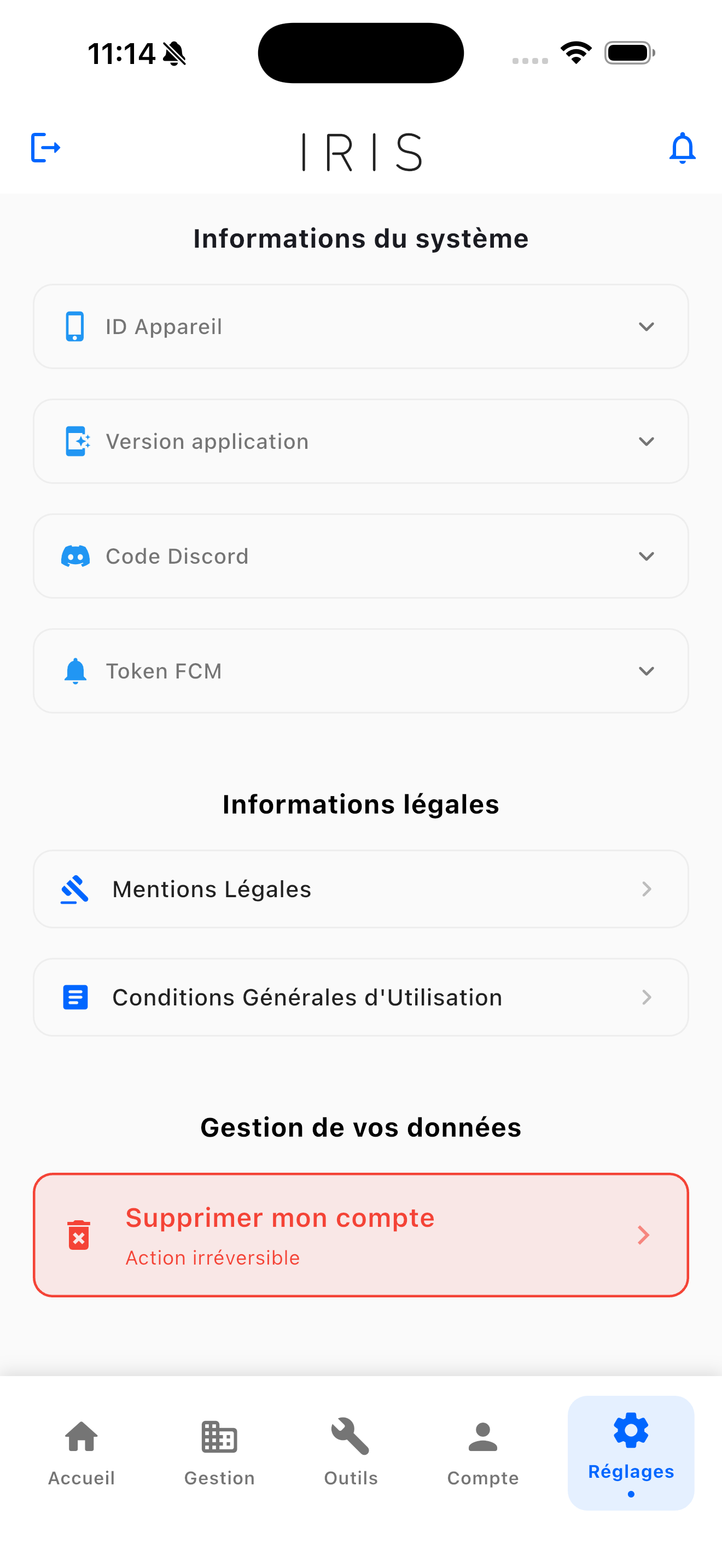 Réglages — mode clair